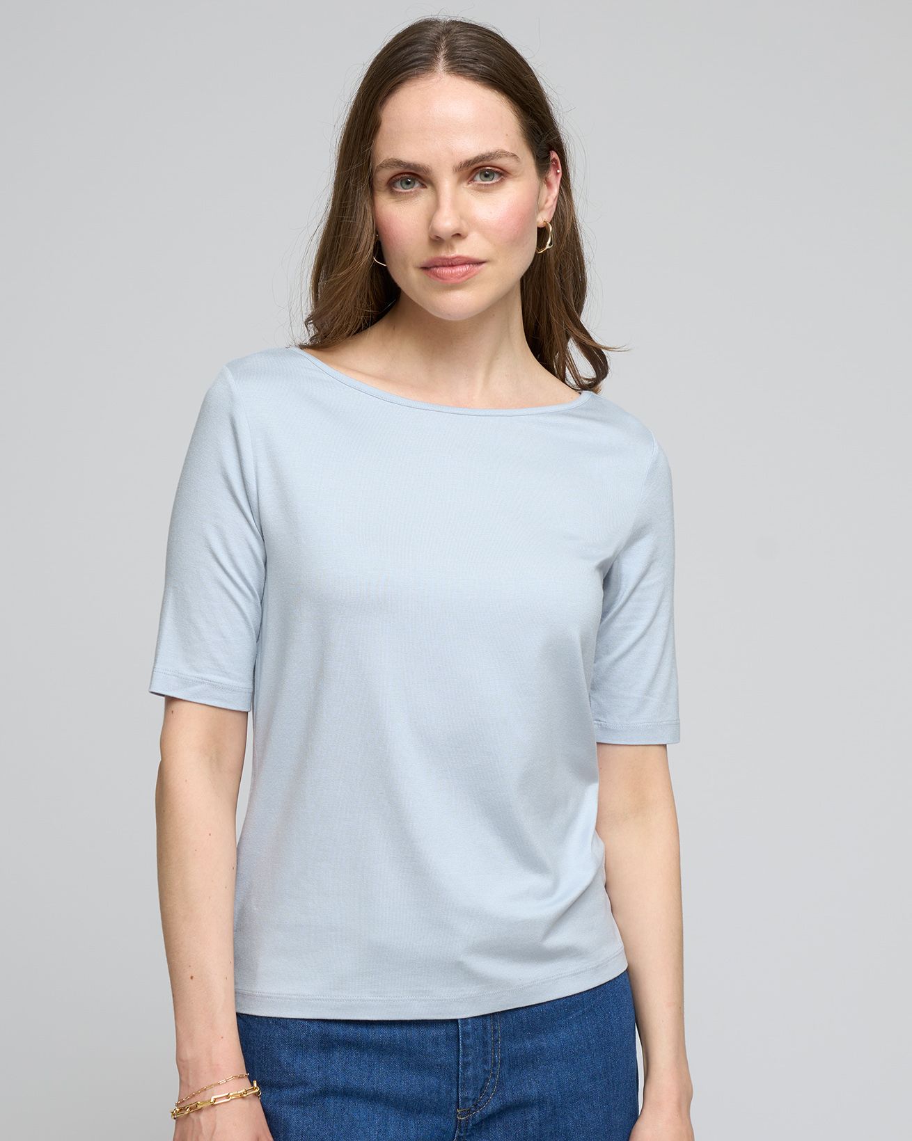 Boat Neck 1/2 Sleeve T Shirt