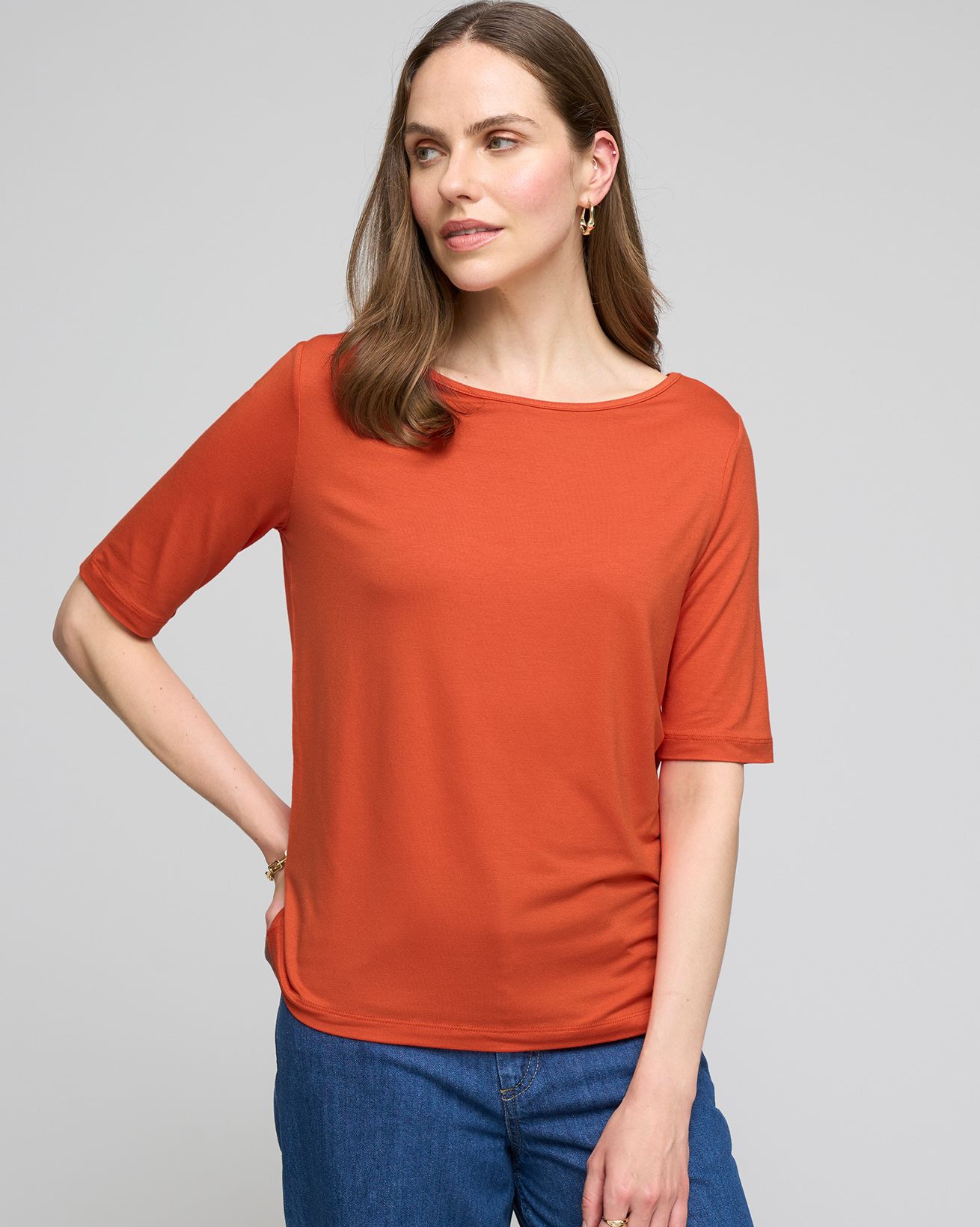 Boat Neck 1/2 Sleeve T Shirt