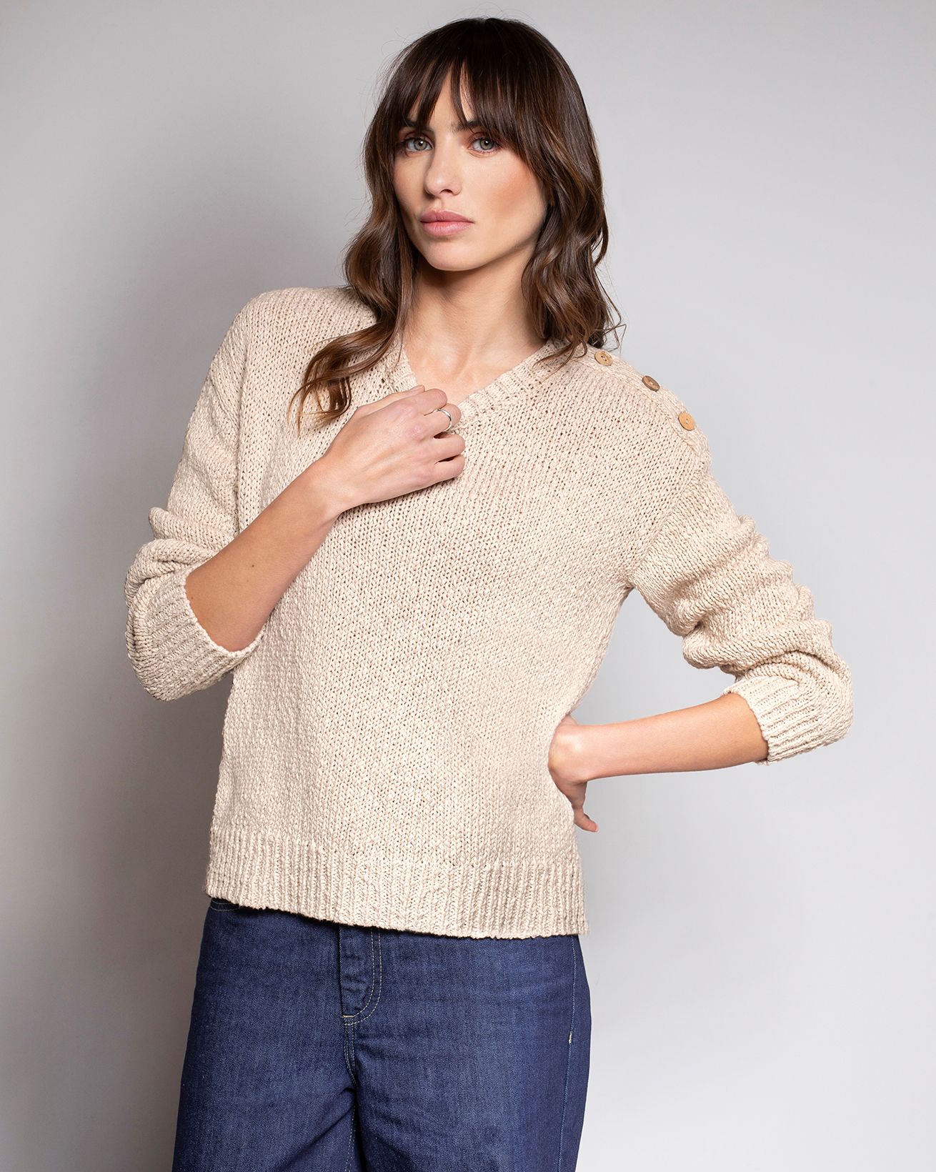 Slub Knit Button Detail Jumper