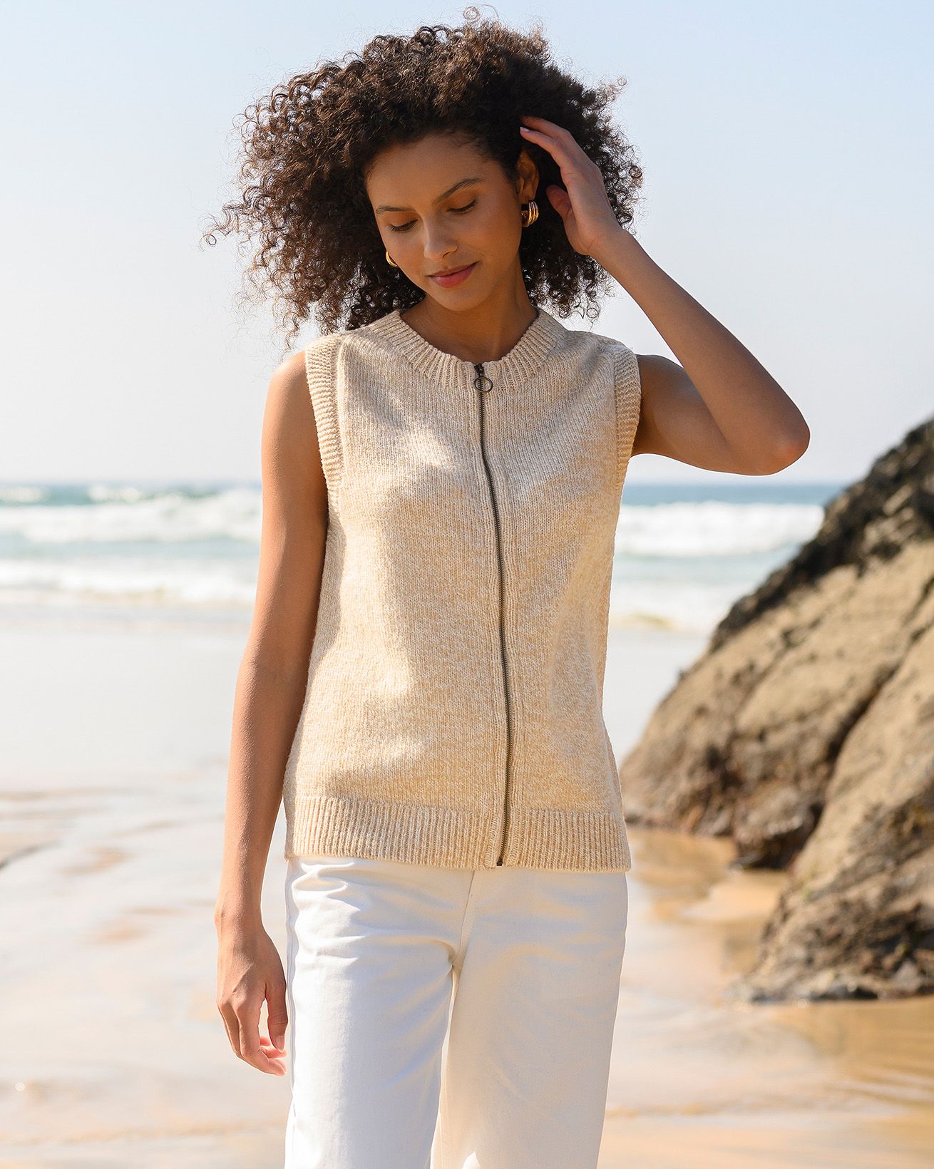 Zip Through Sleeveless Cardigan