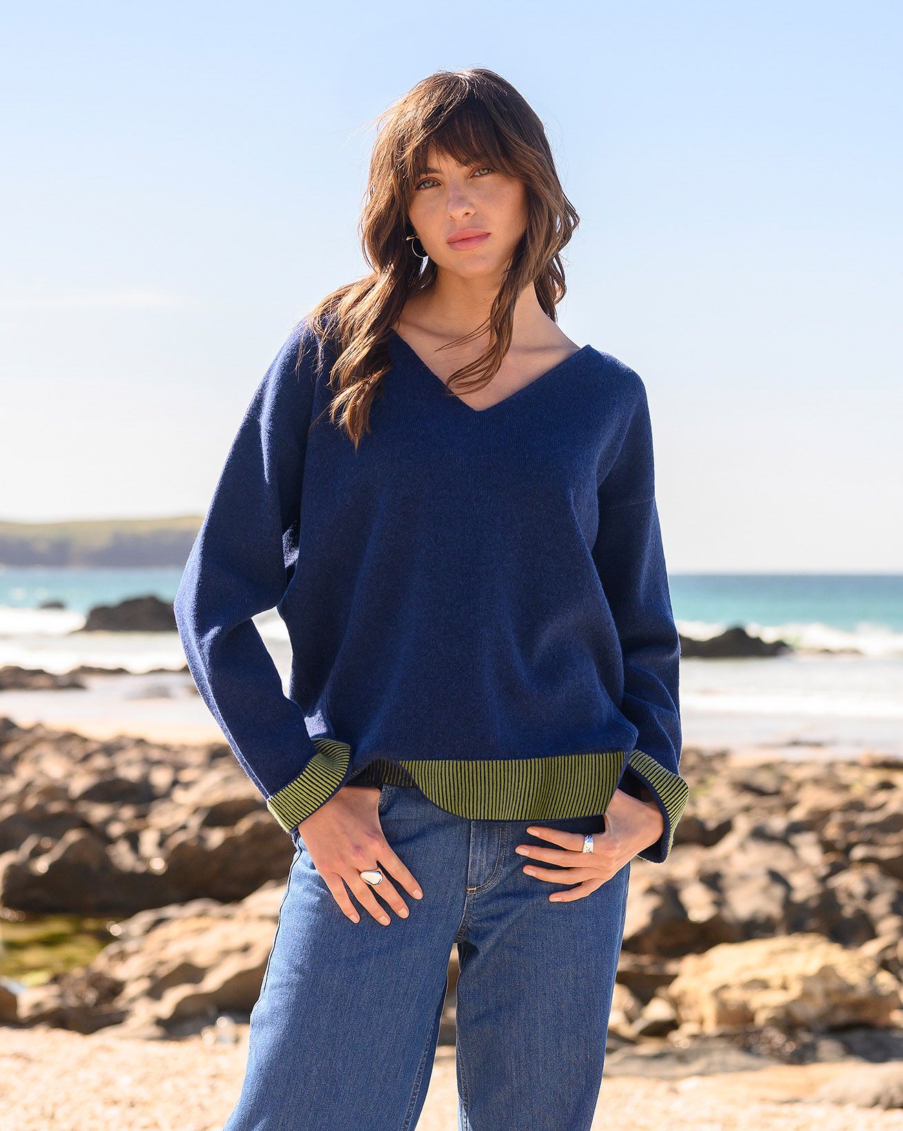 Ponte Knit V Neck Sweater