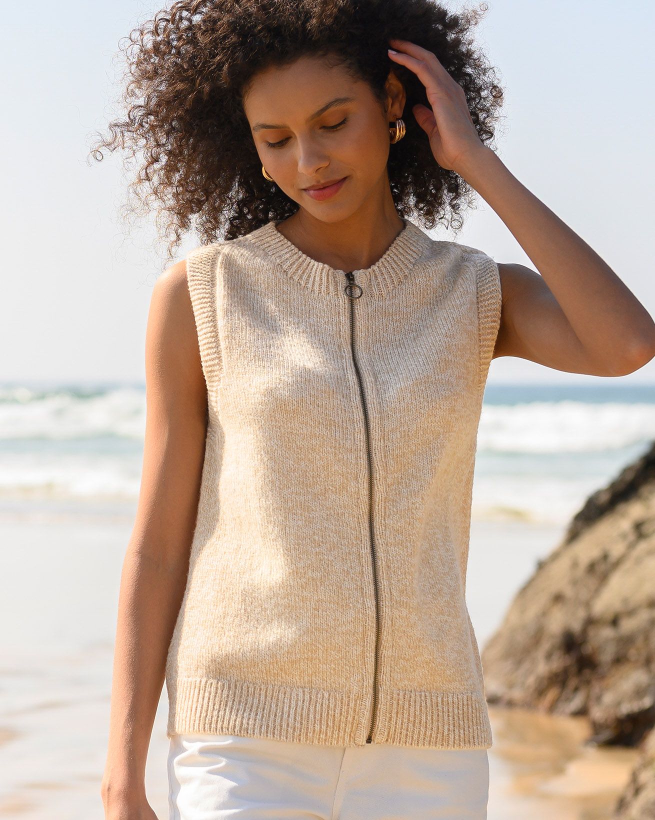 Zip Through Sleeveless Cardigan