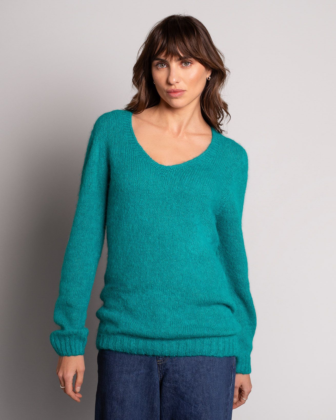 Slouch-Pullover aus Alpaka- und Baumwolle mit V-Ausschnitt