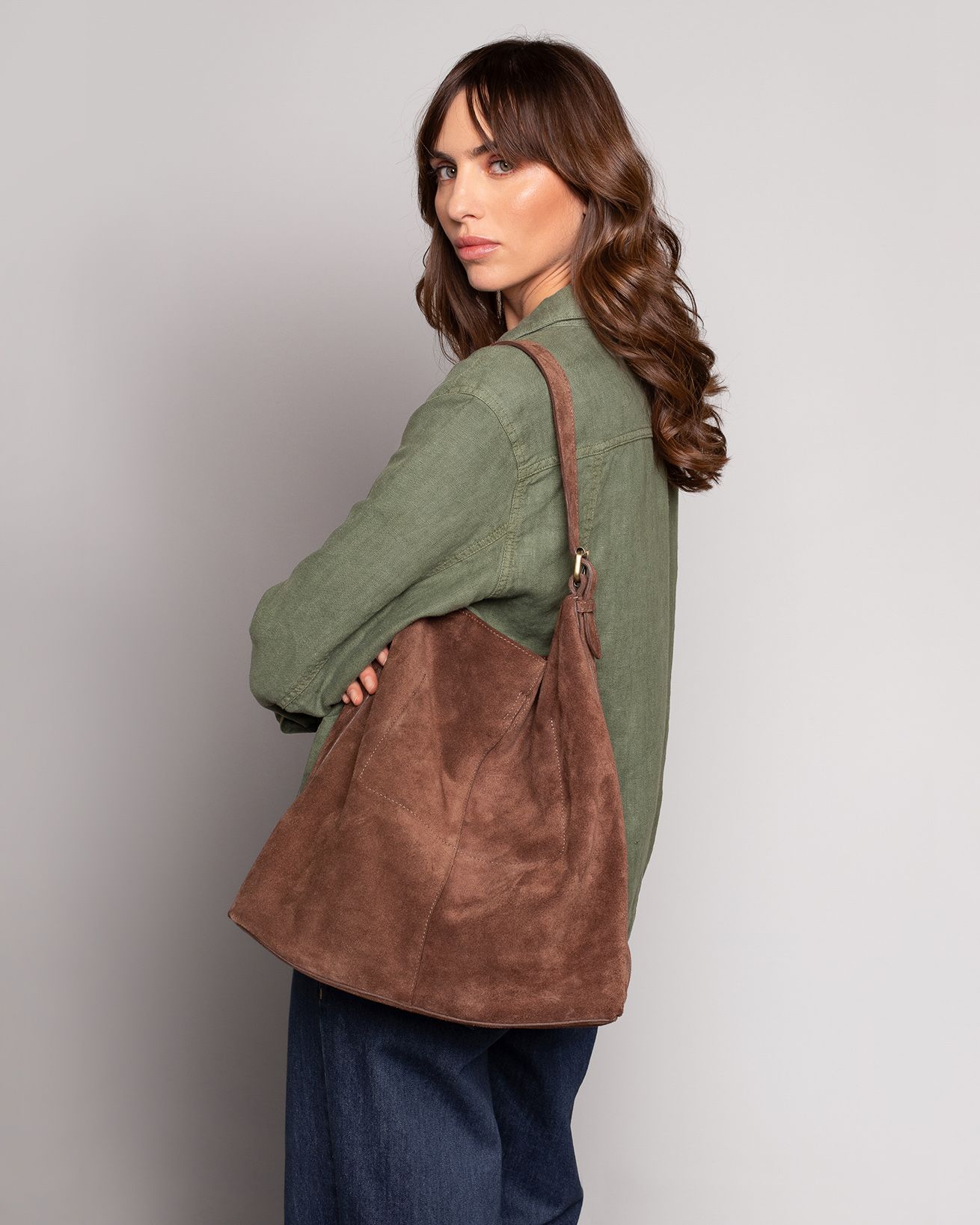 Suede Slouchy Shoulder Bag