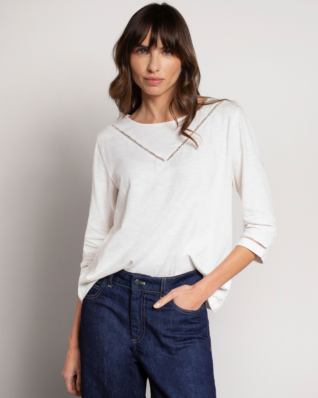 Slub Jersey Trim Detail Boat Neck Top