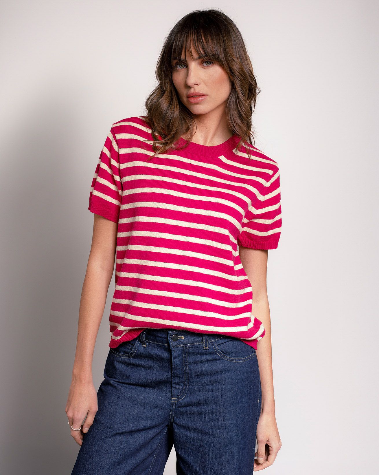 Striped Knitted Crew Neck Top