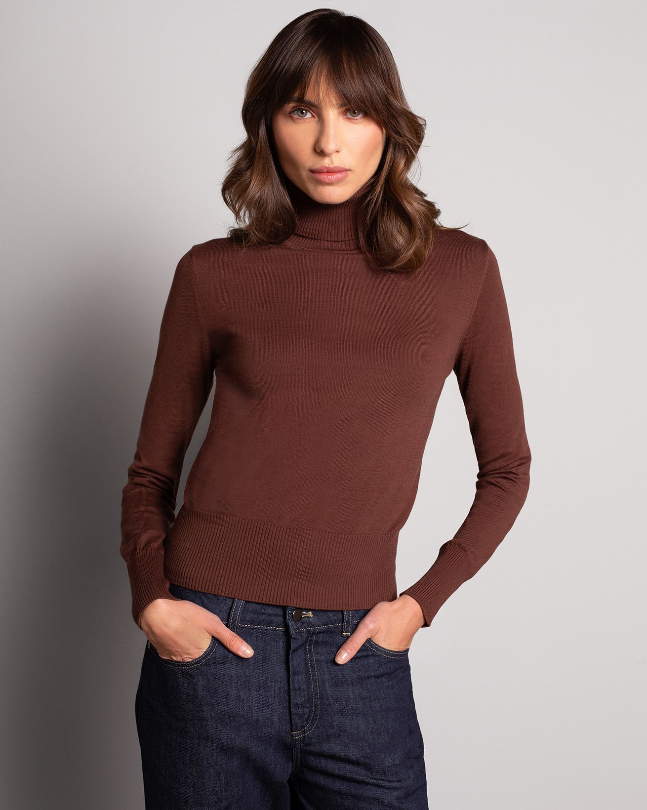 Fine Knit Cotton Roll Neck