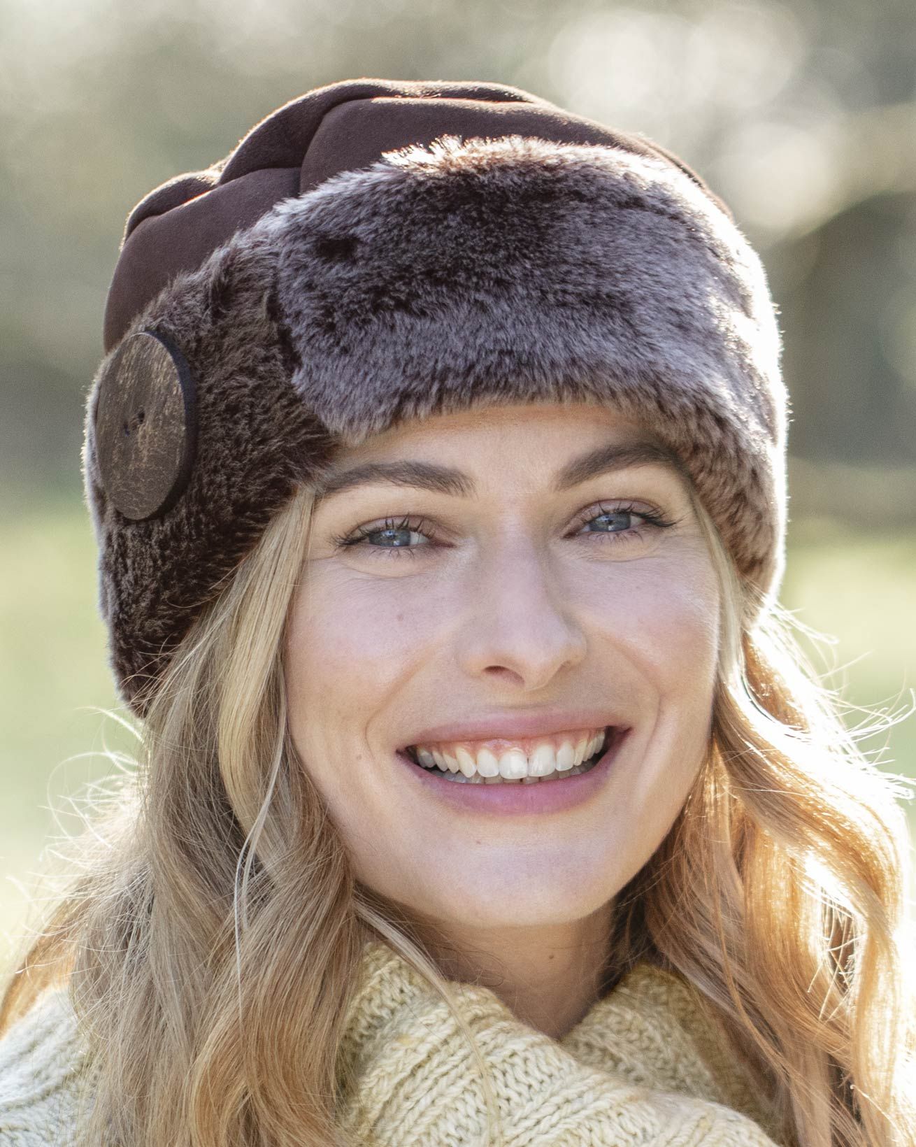 Shearling Button Hat