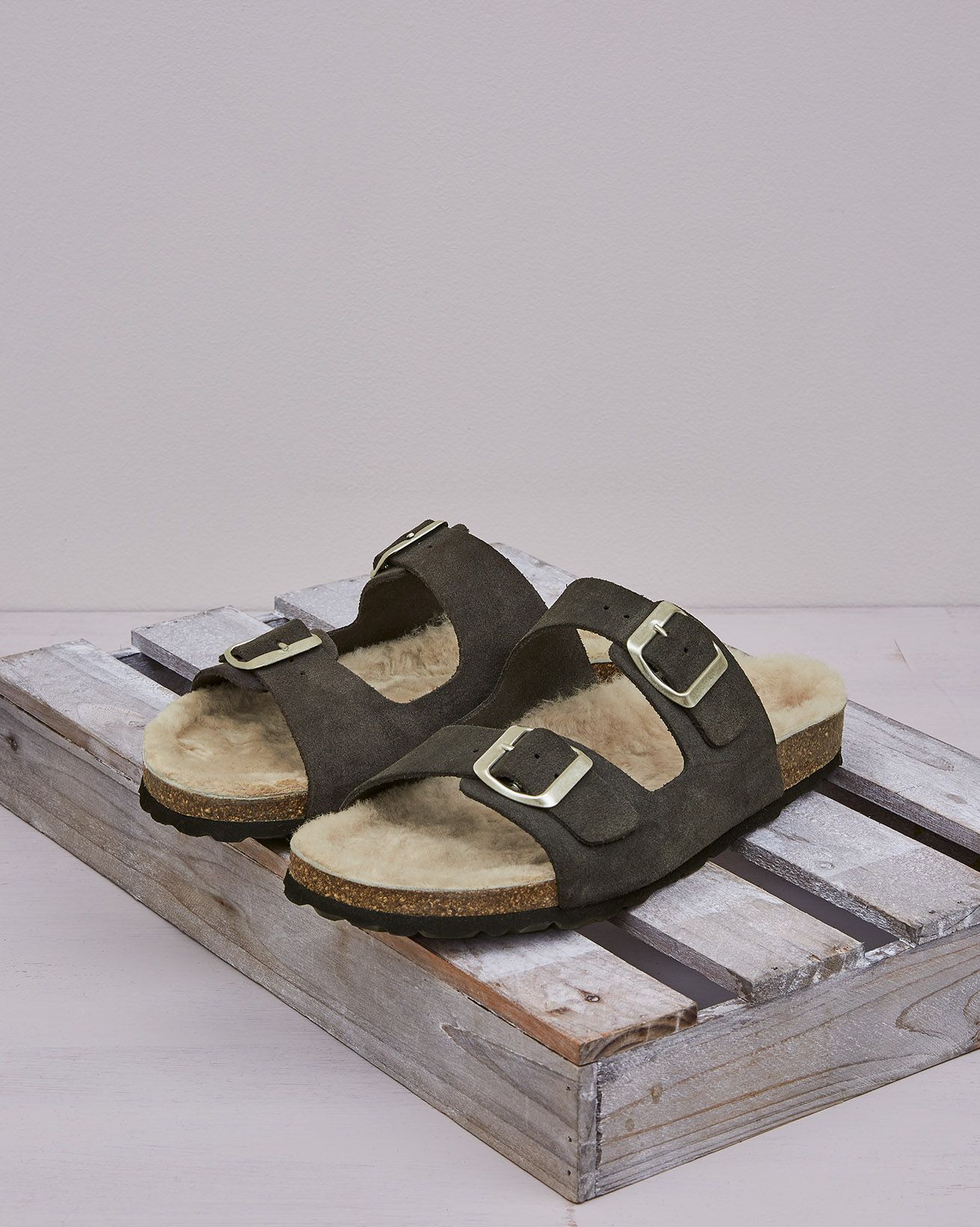 Shearling Lined Buckle Sandal