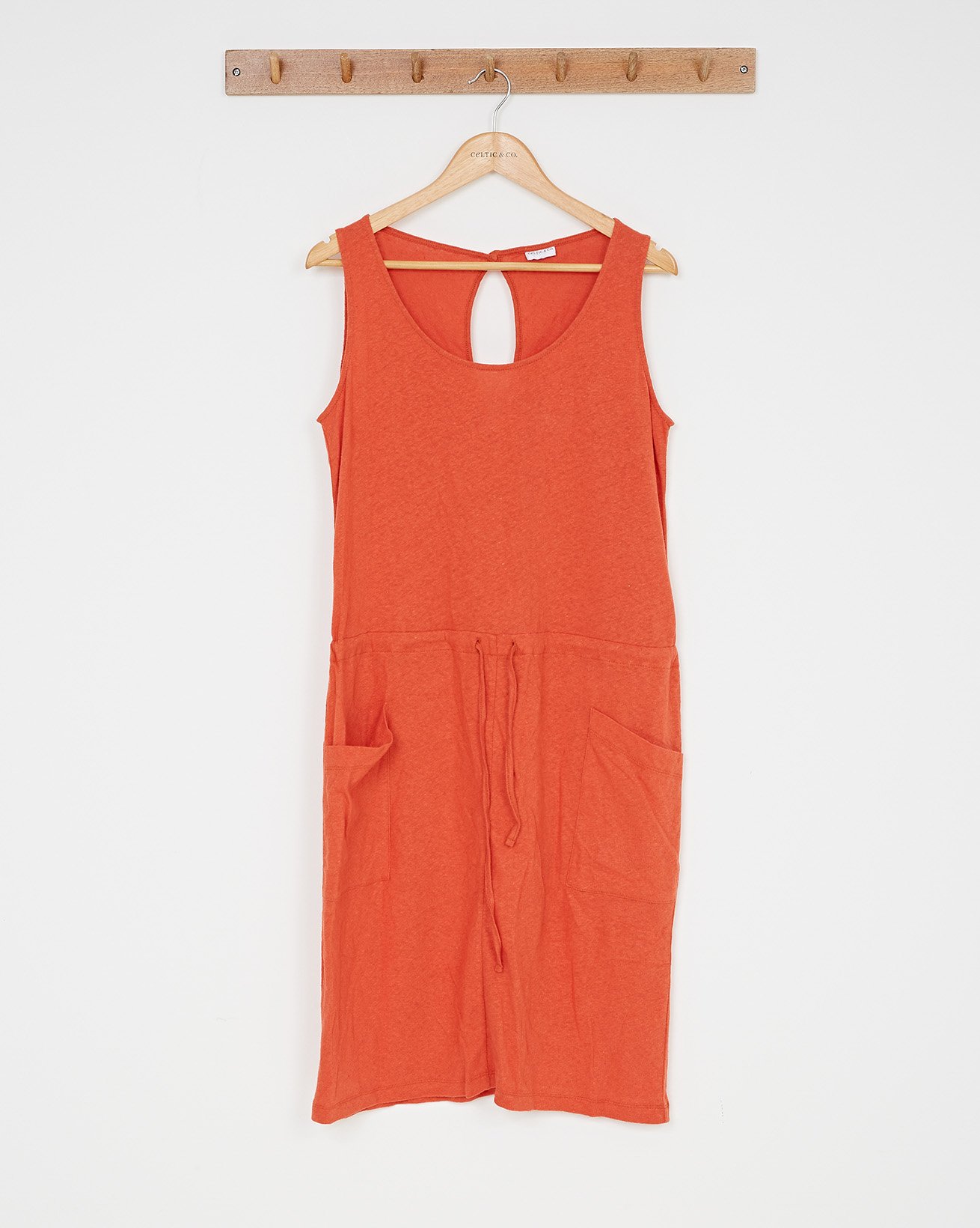 Linen Cotton Knee Length Dress / Burnt Orange /18