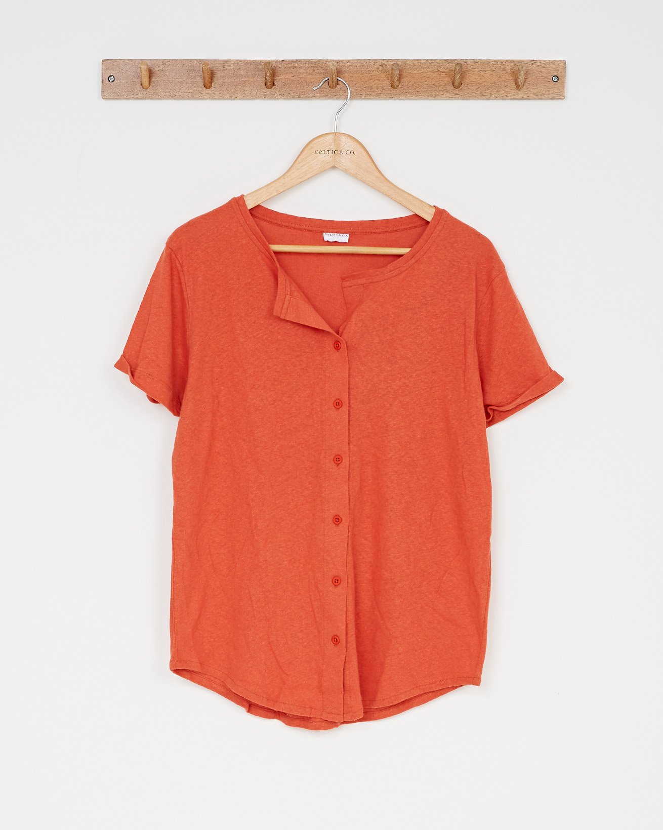 Linen Cotton Button Through Top / Burnt Orange / 10