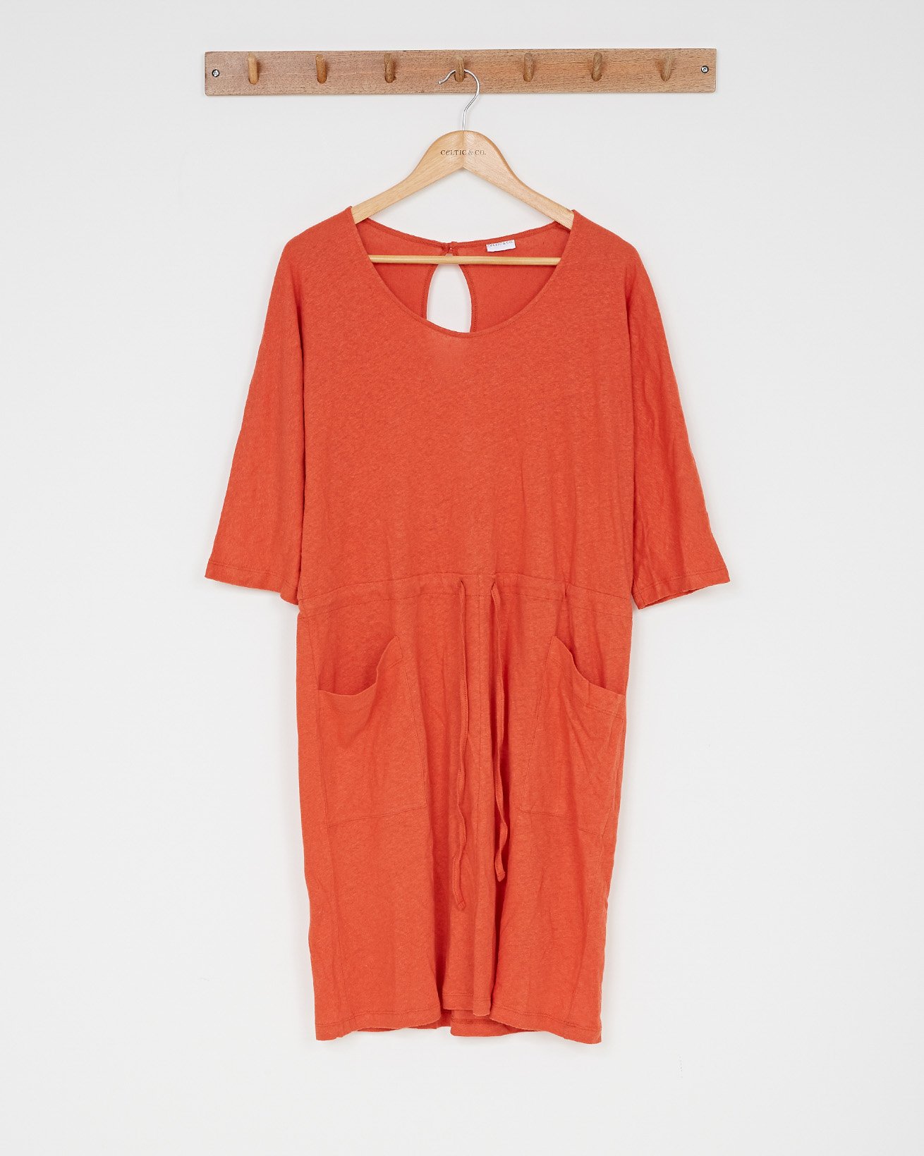 Linen Cotton Batwing Dress / Burnt Orange / 10