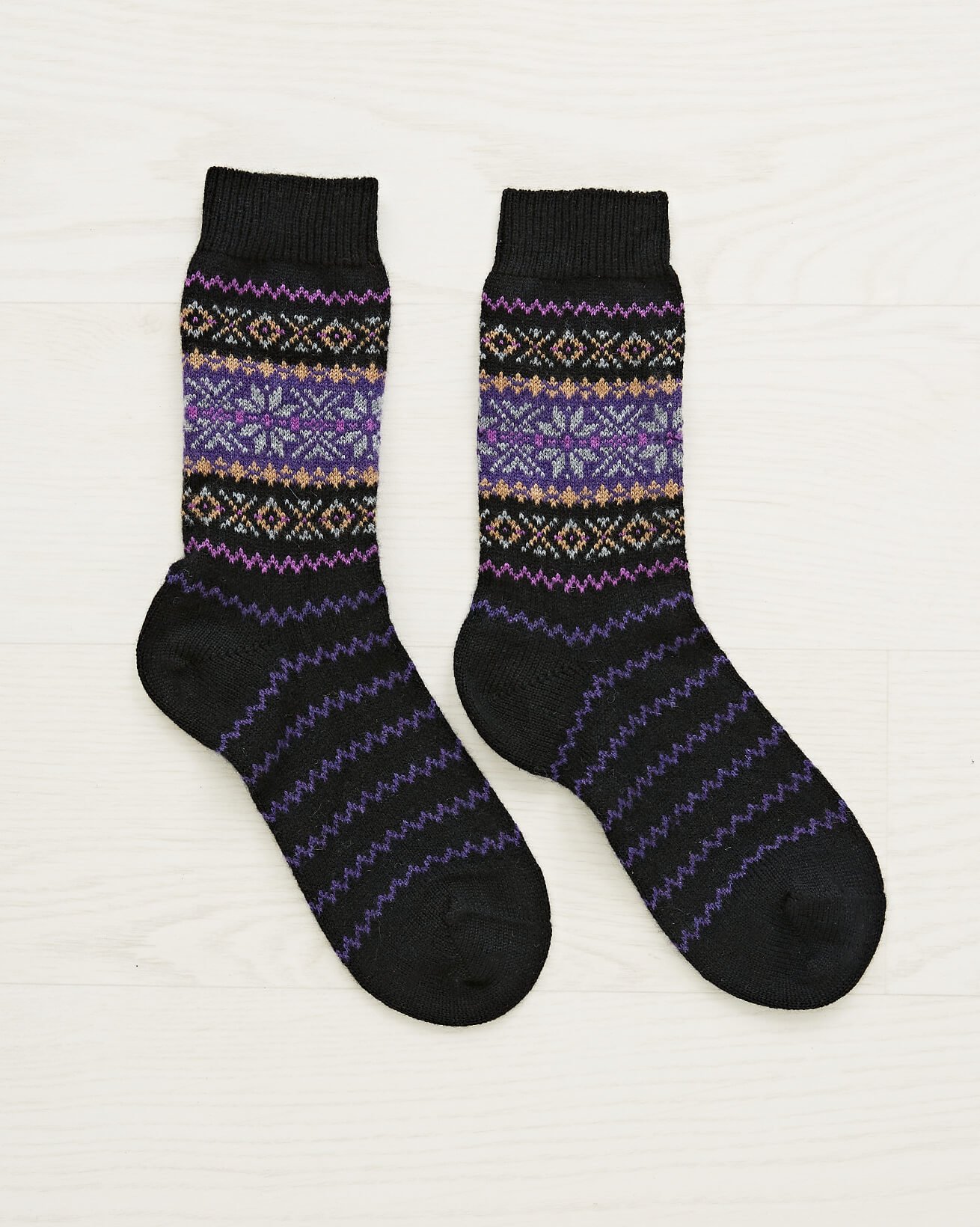 Ladies Cashmere Cotton Fairisle Sock / Black Purple / M
