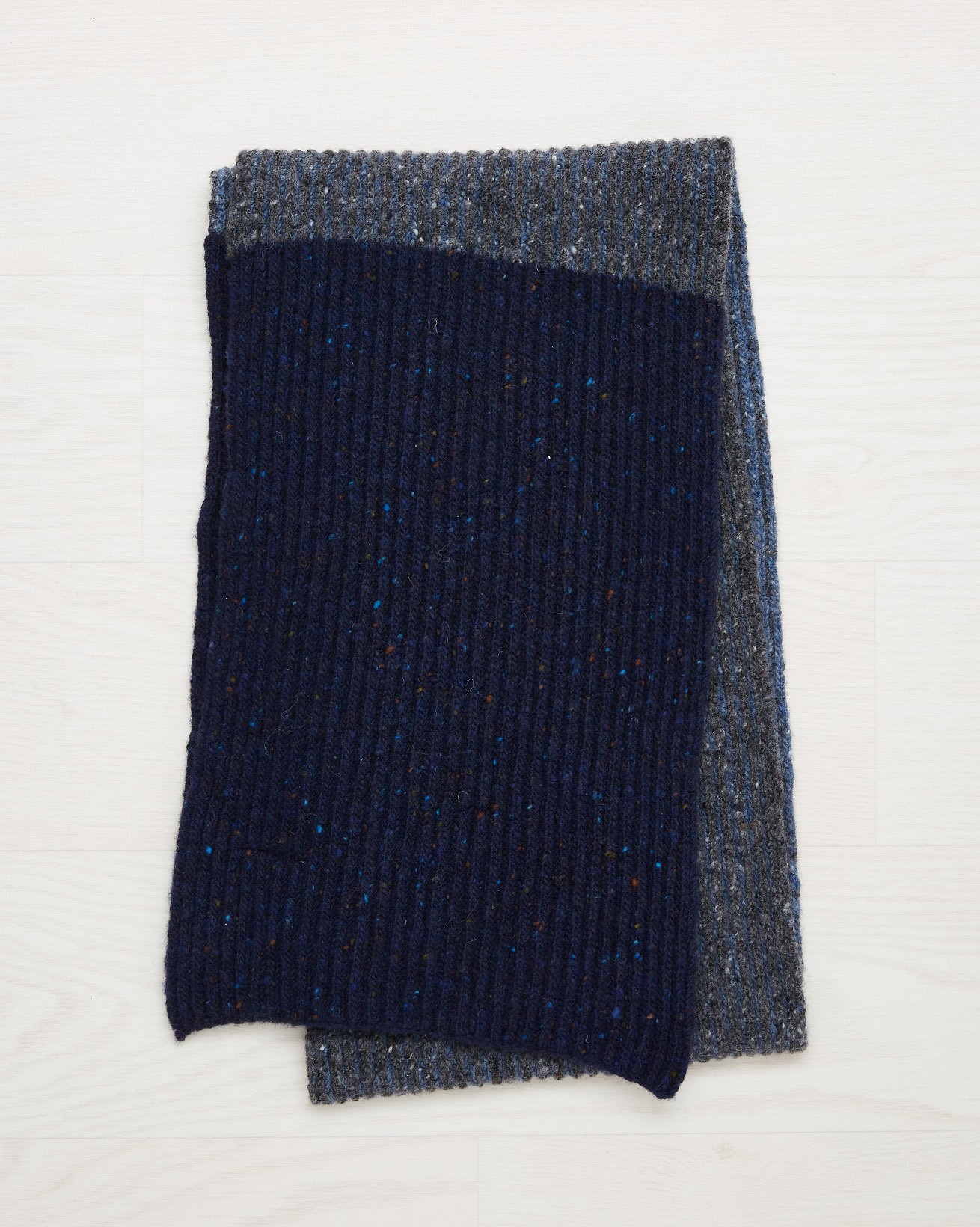 Ribbed Fleck Scarf / Charcoal Navy Colourblock / One Size