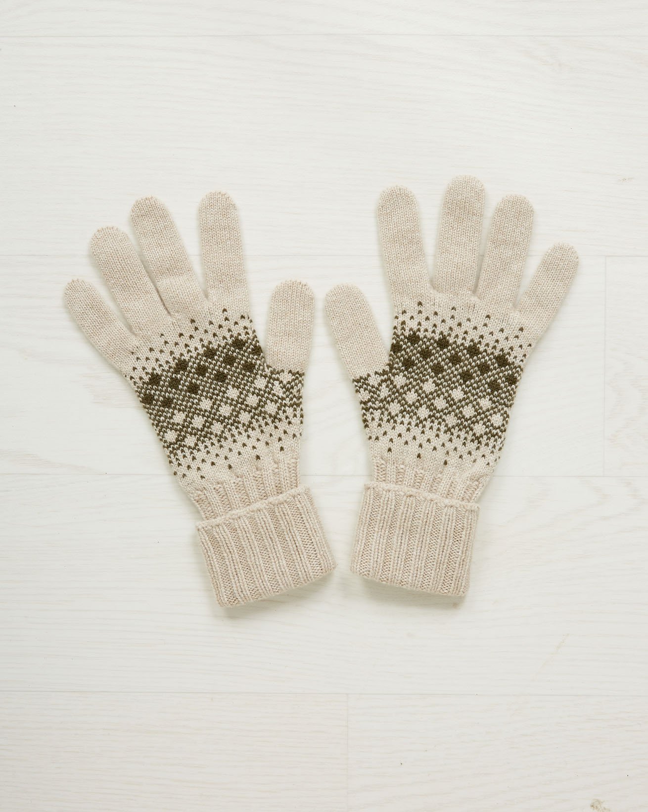 Cashmere Fairisle Gloves / Oatmeal Khaki / One Size 