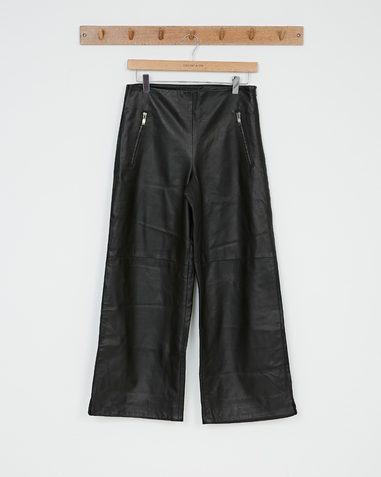 Cropped Wide Leg Leather Trousers / 8 / Black