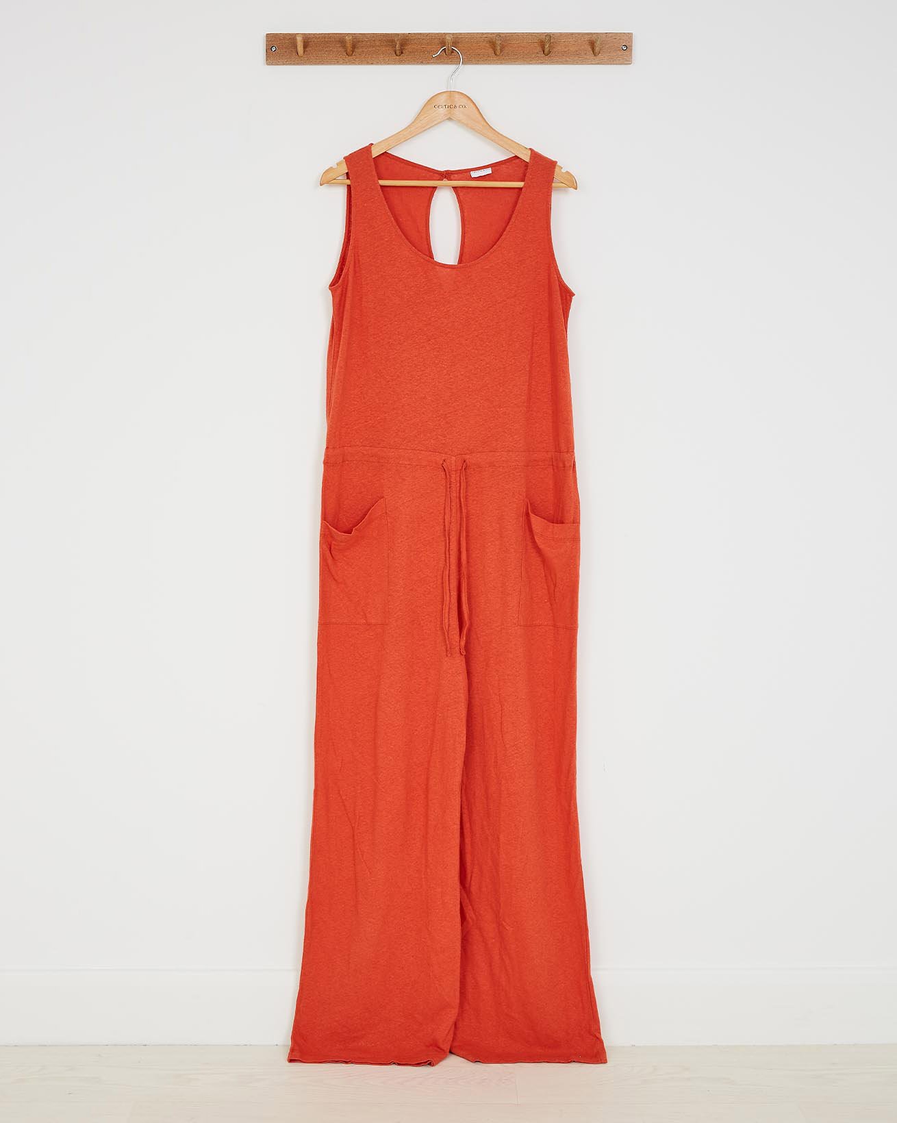 Linen Cotton Sleeveless Jumpsuit / Burnt Orange / 10