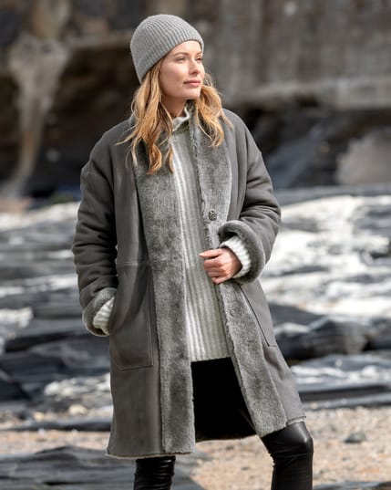 7746 Reversible Stand Collar Coat - Grey - Outside