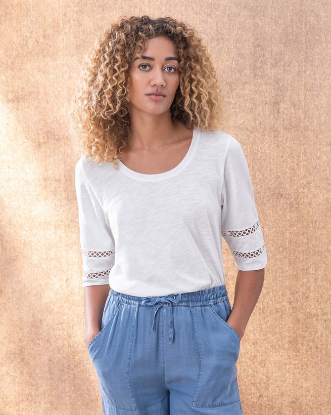 Organic Cotton Embroidered Notch Neck Jersey Top