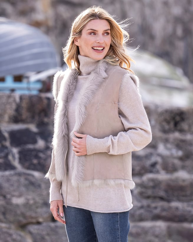 Funnel Neck Sheepskin Coat