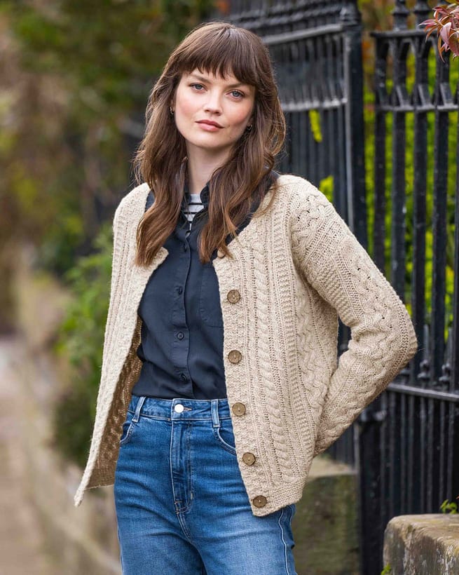 Ladies V-Neck Shetland Wool Cardigan - Celtic Clothing Company