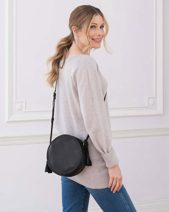 Sac bandouli re rond en cuir