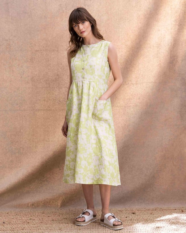 Women cotton linen dresses, sleeveless linen dress, midi dress