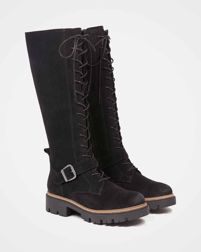 Black lace up long boots online