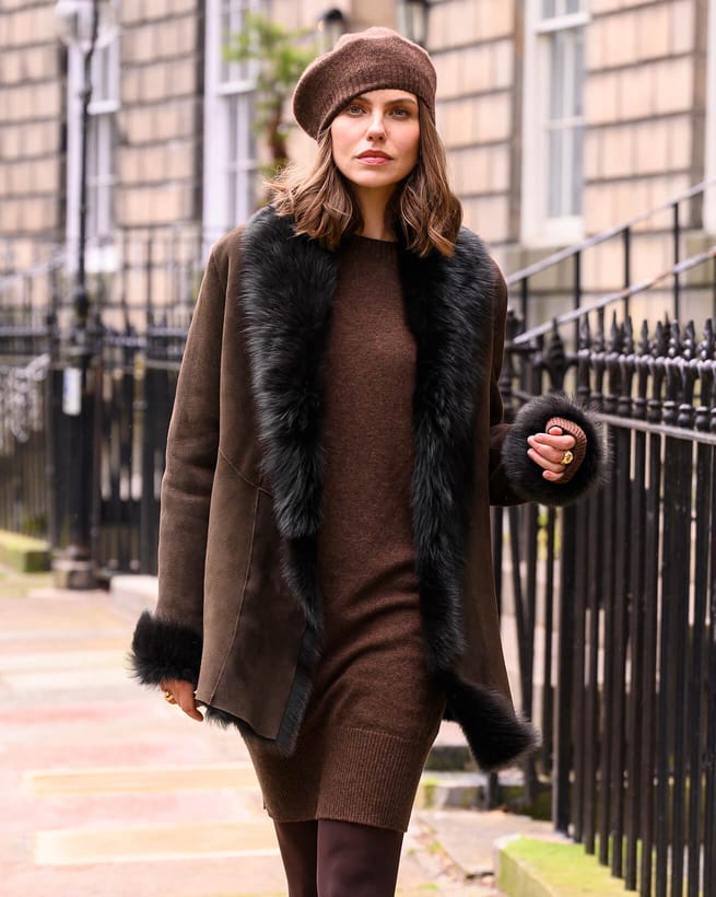 Cuffed Lambskin Gloves - Brown & Brown Toscana - Shearling Sheepskin sale Fur Cuff