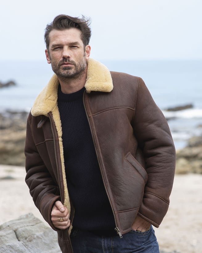 Long shearling hot sale jacket mens