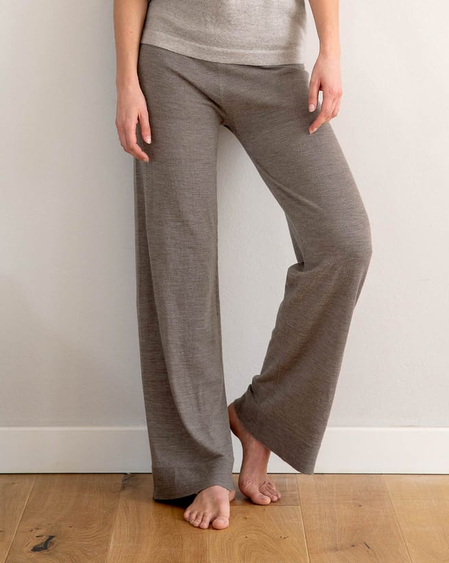 Grey Soft Merino Wool Relaxed Fit Knit Pants for Women With Wide