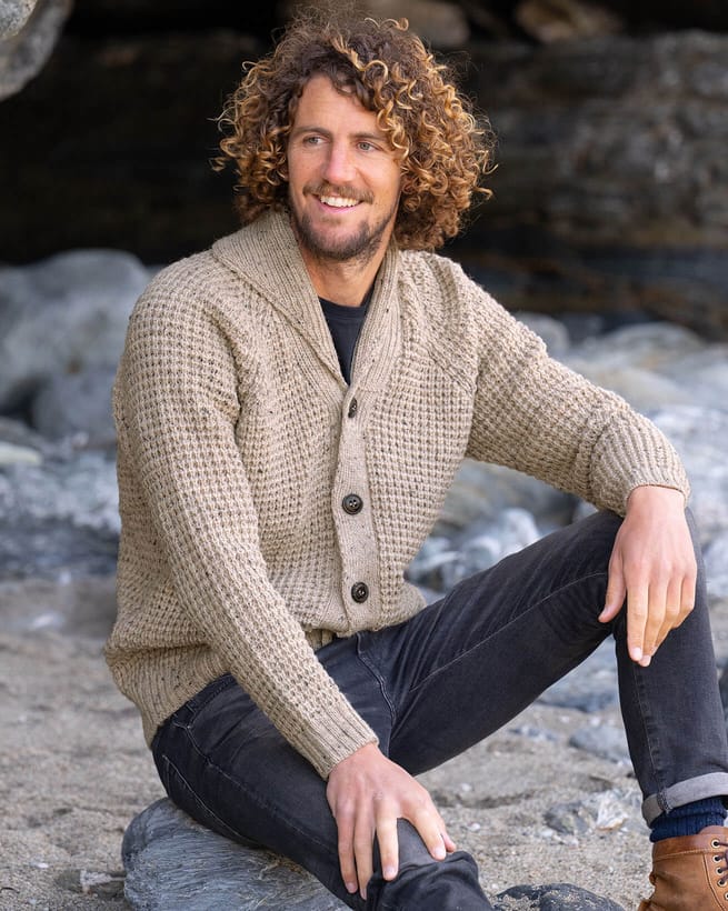 Waffle knit shop cardigan mens