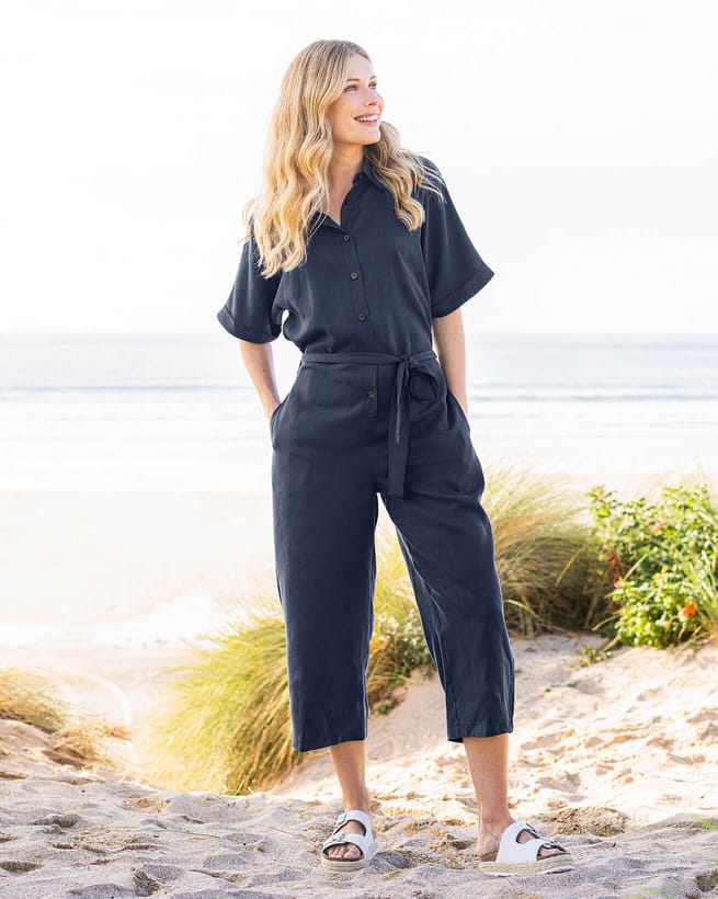 Draped Double Linen Playsuit - Ready to Wear